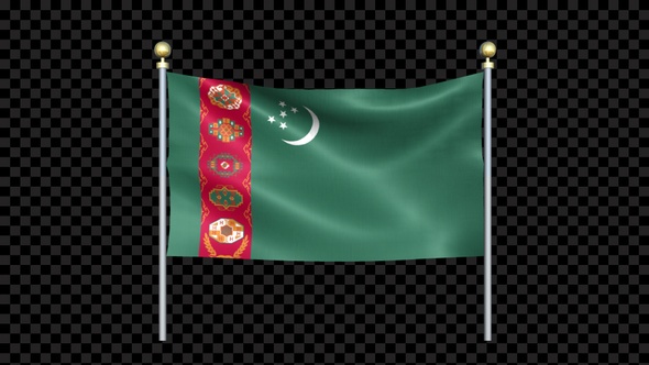 Turkmenistan Flag Waving In Double Pole Looped alt