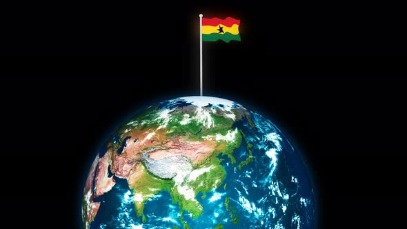Ghana National Flag Flying On 3d Rotated Planet Earth alt