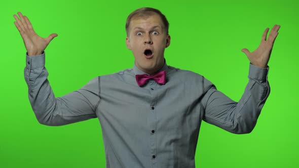 Man Is Mind Blowing By Your Statement on Chroma Key Background. Showing Explosion of Ideas alt