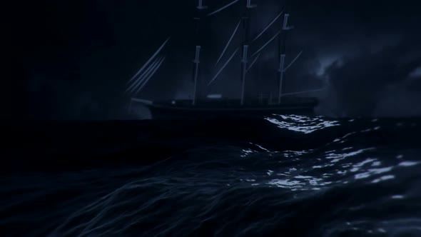Sailing Ship In A Middle Of A Big Storm At Sea alt