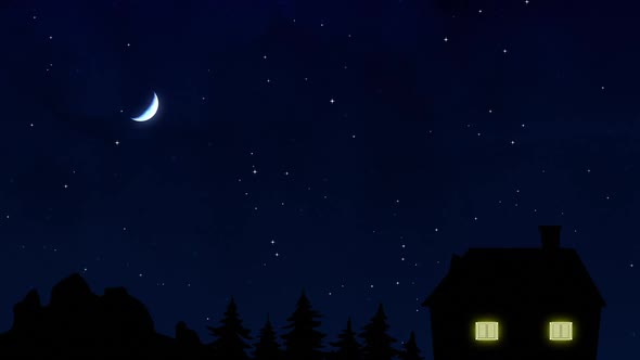 Night Star With Moon House, Motion Graphics | VideoHive