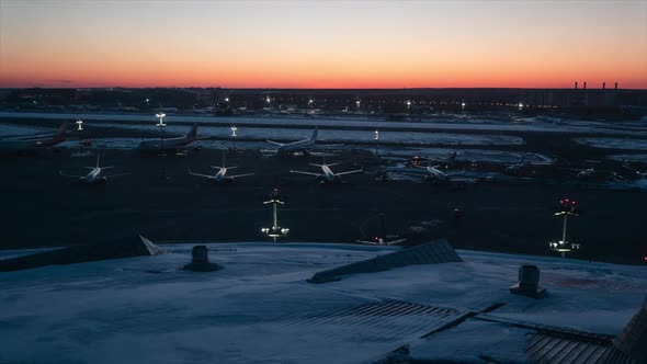 Airport Airfield At Sunset