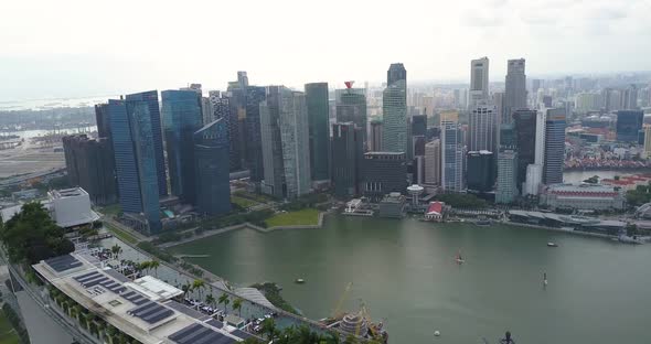 Aerial Footage of the Business Center and Marina Bay Sands, Drone's Moving Away From the City Center