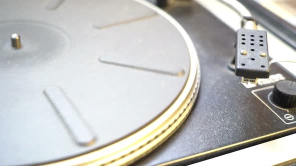 Empty The Vinyl Record on DJ Turntable Record Player Close Up