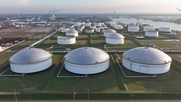 Commercial Petrochemical Oil Gas Fuel Storage Crude Energy Silos Terminal at Large Industrial Port alt