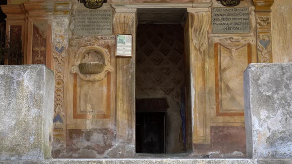 Entrance of Holy Sepulchre at Mountain of Varallo, a christian devotional complex, a unesco world he alt