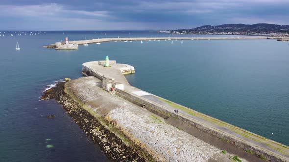 Aerial View of Sailing Boats, Ships and Yachts in Dun Laoghaire Marina Harbour, Ireland