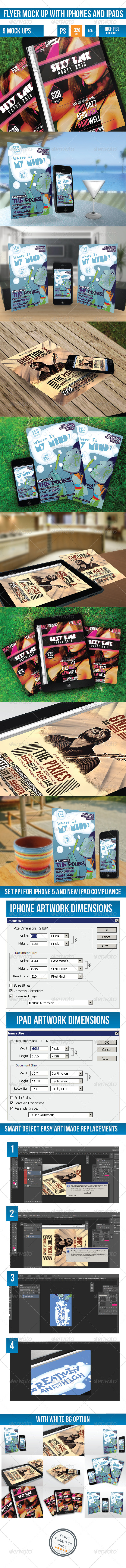 Flyer Mock-up with iPhones and iPads Previews - Print Product Mock-Ups