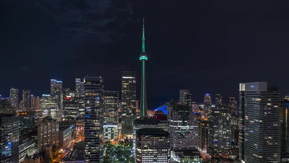 Beautiful and Colourful Big City Skyline at Night in Toronto