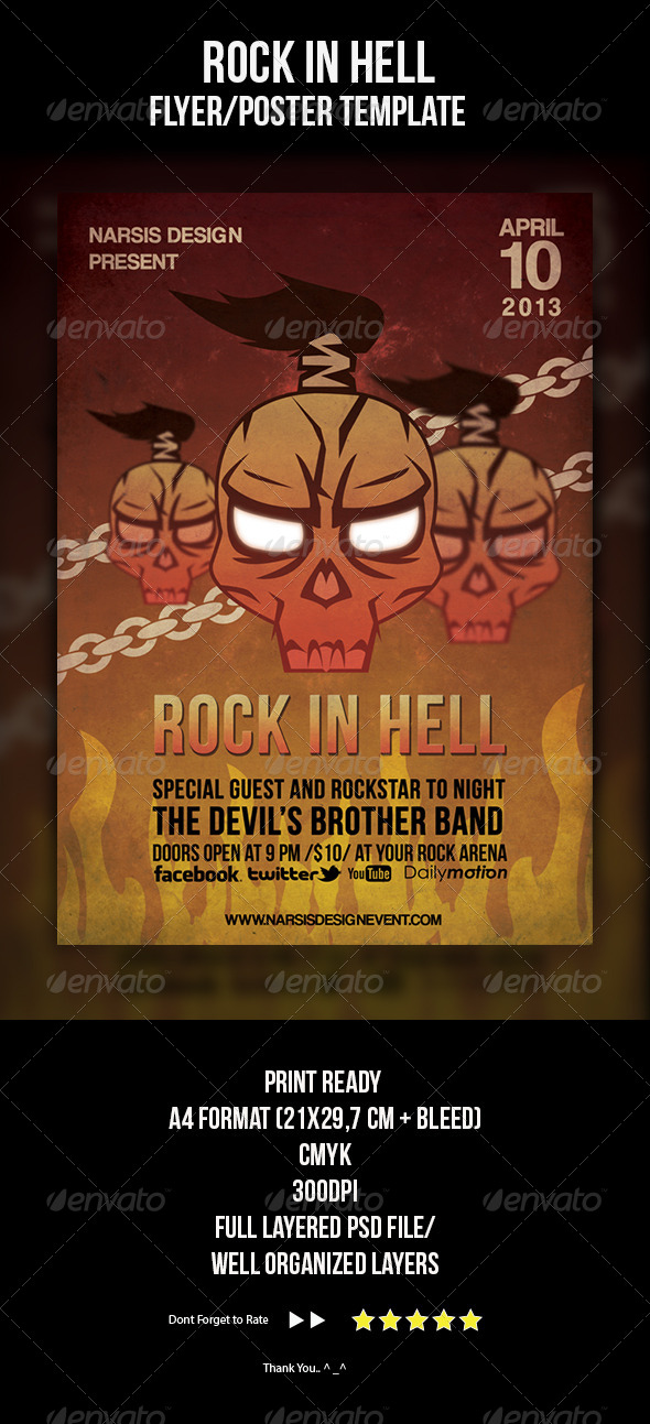 Rock In Hell Flyer Template - Concerts Events