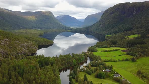 Geiranger Fjord and Lovatnet Lake Aerial View in Norway alt