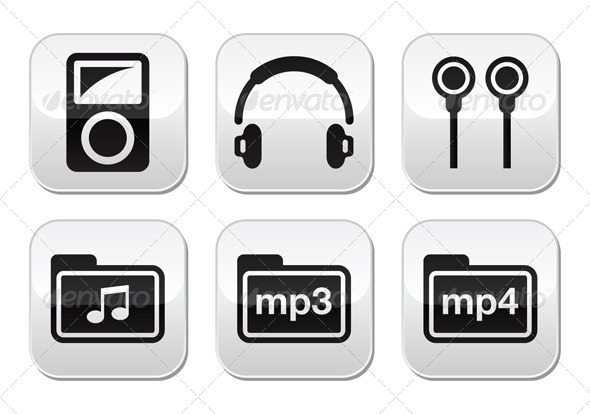 Mp3 Player Vector Buttons Set - Media Technology
