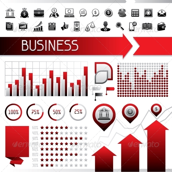 Set of Infographics and Business Icons. - Infographics