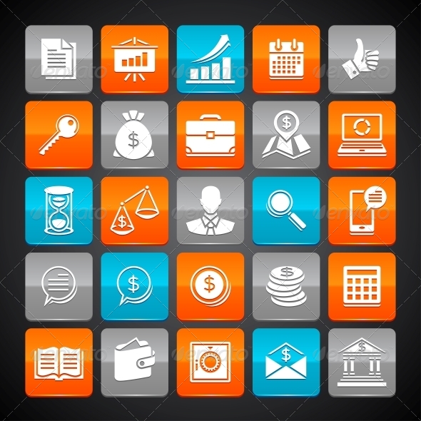 Set of Glossy Business and Money Web Icons. - Web Technology