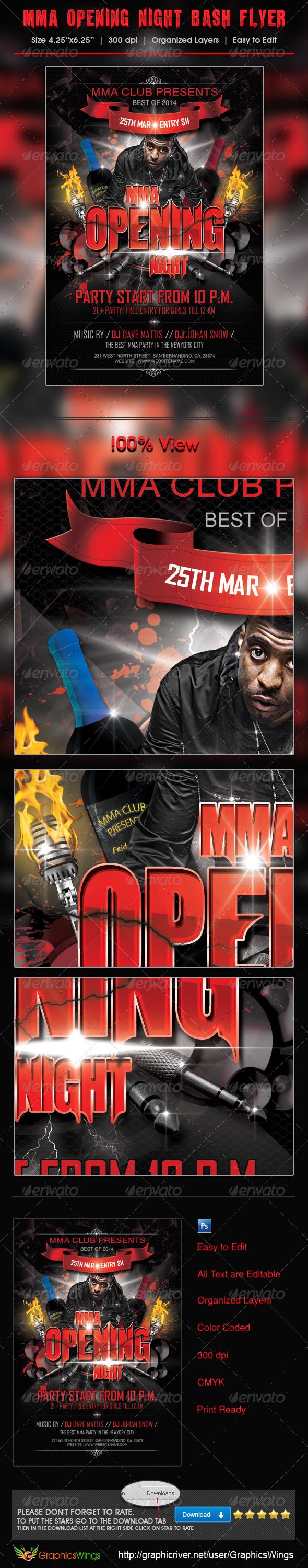 MMA Opening Night Bash Flyer Template - Clubs & Parties Events