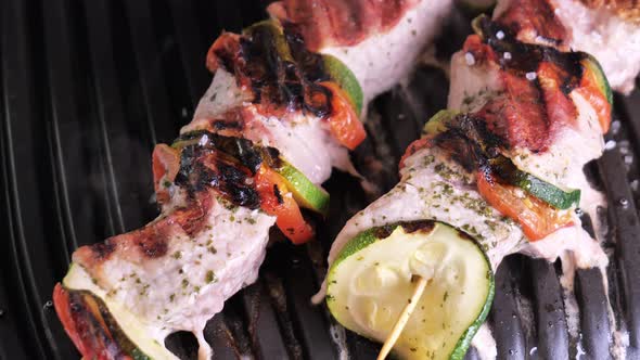 Shish Kebab on an Electric Grill Closeup