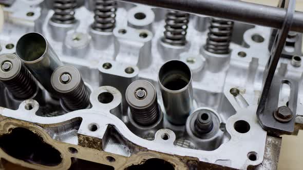 Close Up View of Disassembled Sixteenvalve Fourcylinder Engine alt