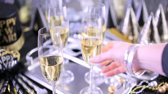 New Year Eve party with champagne and chocolates. alt