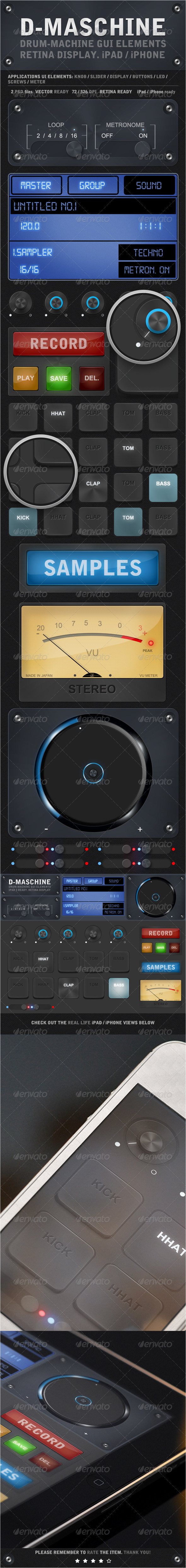 D-Maschine iPad / iPhone UI Elements - User Interfaces Web Elements