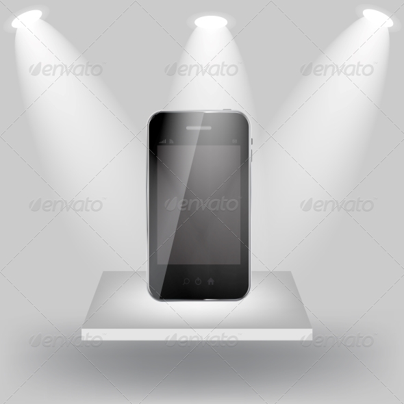 Mobile Phone on White Shelve on Light Grey Background - Miscellaneous Vectors