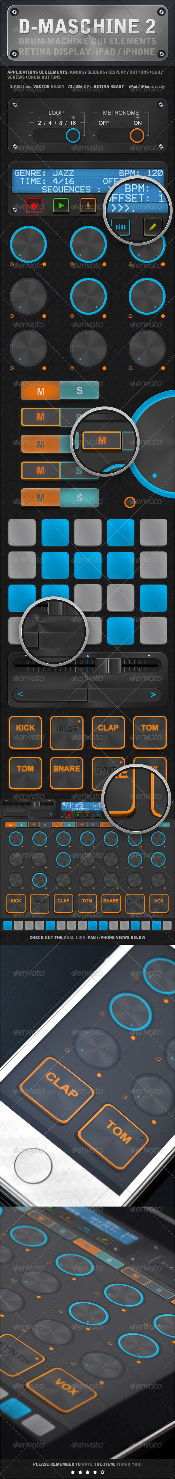 D-Maschine 2 iPad / iPhone UI Elements - User Interfaces Web Elements
