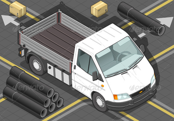 Isometric White Van in Front View - Objects Vectors