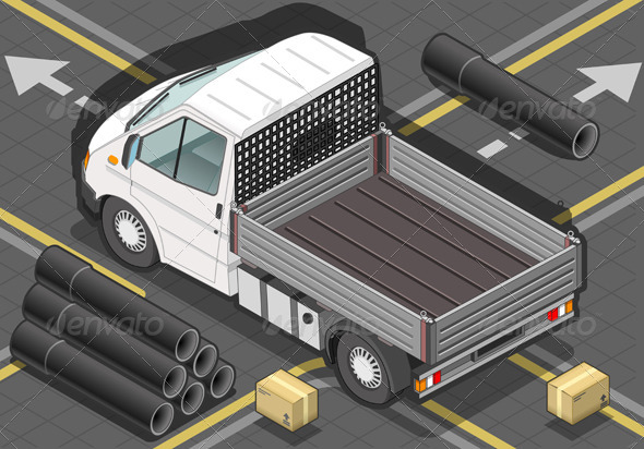 Isometric White Van in Rear View - Objects Vectors