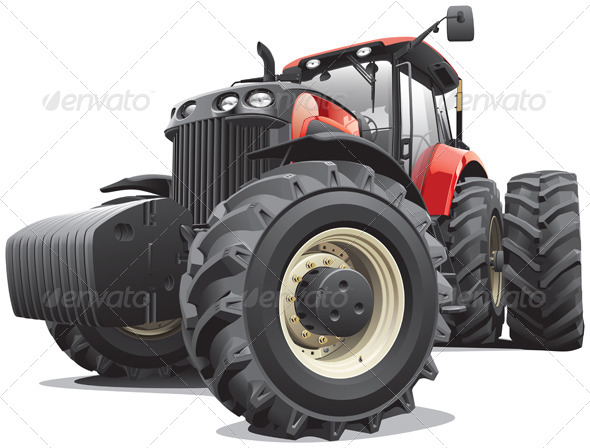 Red Tractor with Large Wheels - Vectors