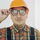 Builder Worker Man Portrait in Hardhat with Glasses on a White Background - VideoHive Item for Sale