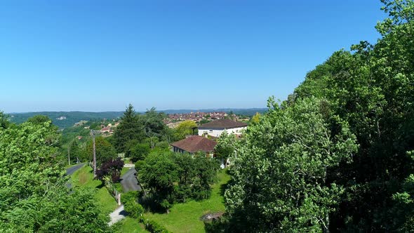 Village of Domme in the Perigord Noir in France seen from the sky alt