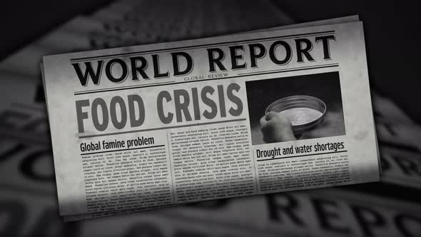 Food crisis news, famine and hunger disaster retro newspaper printing ...