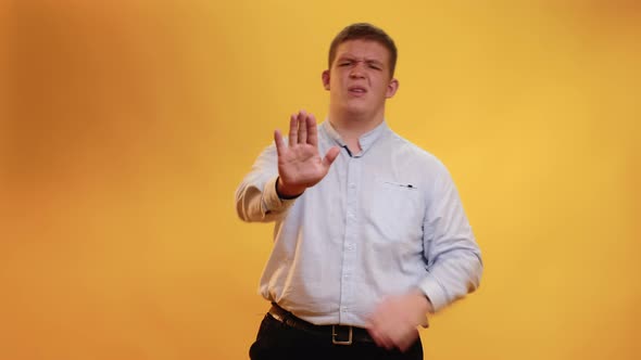 Stop Gesture Refusing Plus Size Man Deny Warning alt