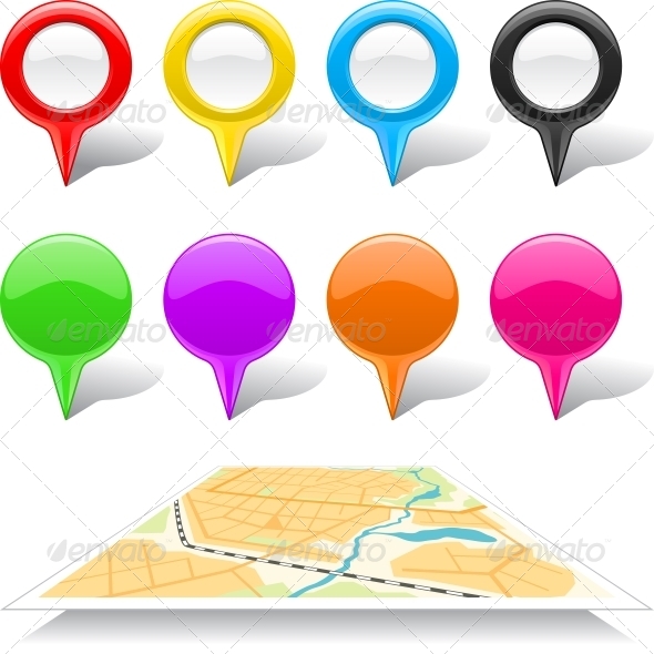 Set of Map Markers and Abstract Map. - Web Technology
