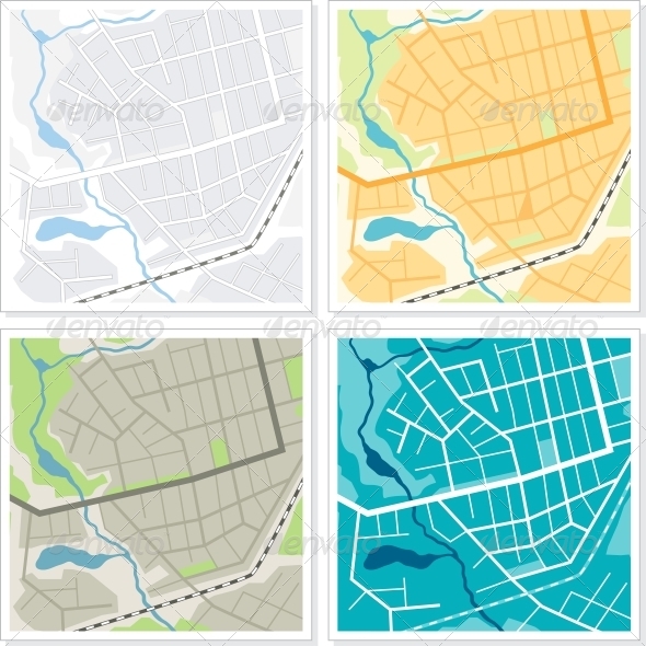 Set of 4 Abstract Maps. - Travel Conceptual
