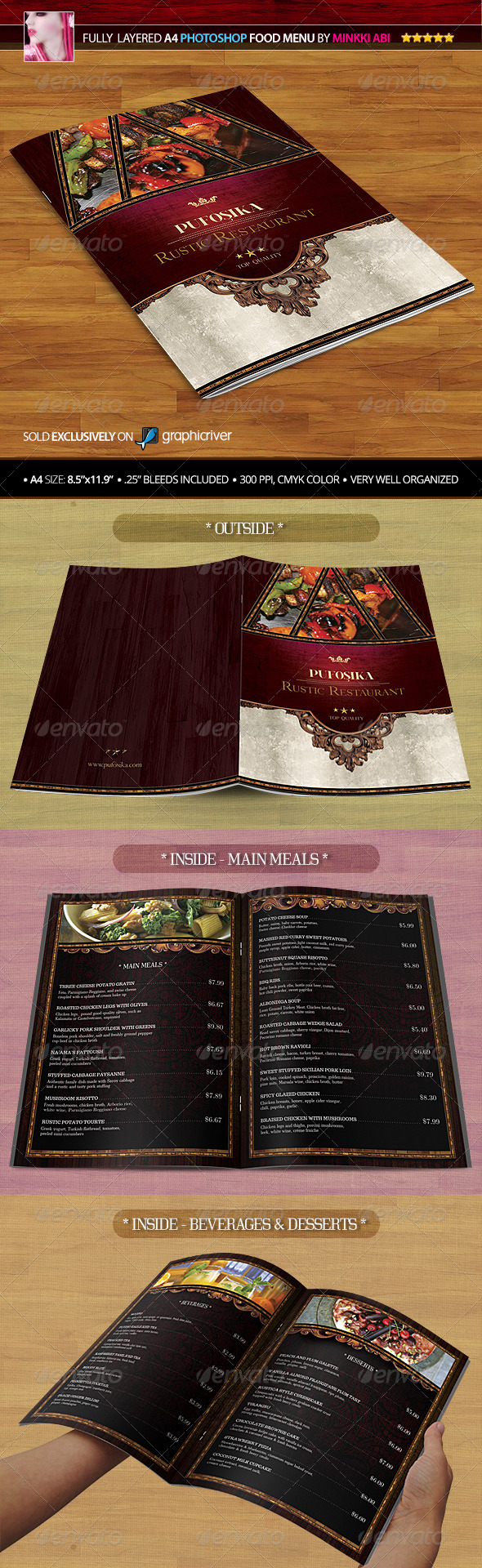 A4 Rustic Restaurant Food Menu - Food Menus Print Templates