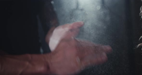 Bodybuilding Man Details Closeup Take Some Powder alt