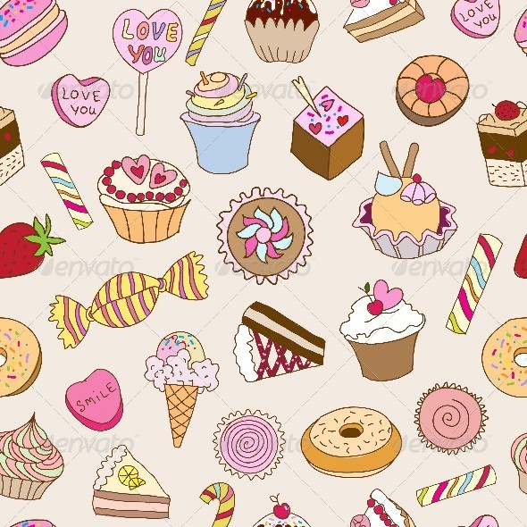 Seamless Pattern with Sweets. - Patterns Decorative