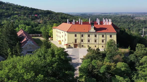 Aerial view of the castle in the town of Hlohovec in Slovakia alt
