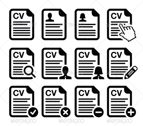 CV - Curriculum Vitae, Resume Vector Icons Set - People Characters