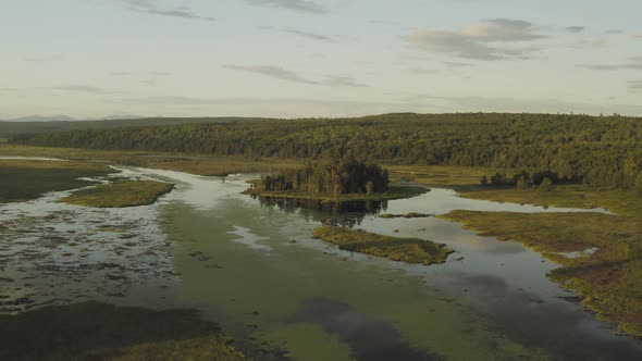 Breathtaking aerial view Shirley Bog wilderness landscape Sunset alt