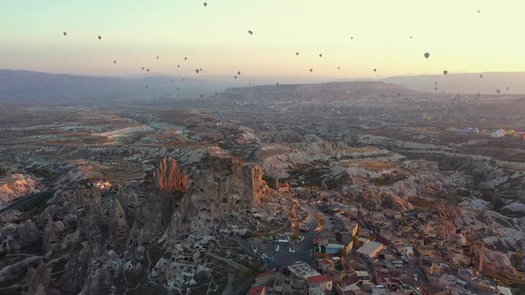 Landscape with Hot Air Balloons Flying Over Goreme Cappadocia alt
