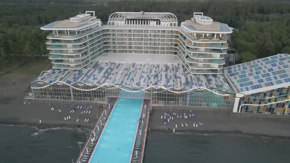 Shekvetili, Georgia - September 10 2020: Aerial view of Modern hotel Paragraph alt