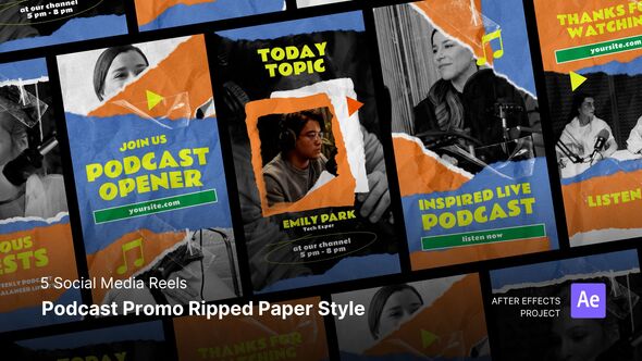 Social Media Reels - Podcast Promo Ripped Papper Style After Effects Project Files Product Promo template preview