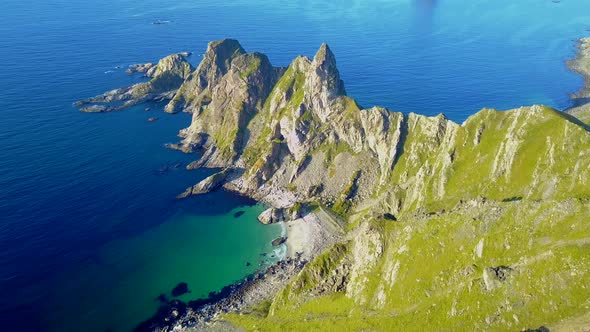 Lofoten Islands and Beach Aerial View in Norway alt
