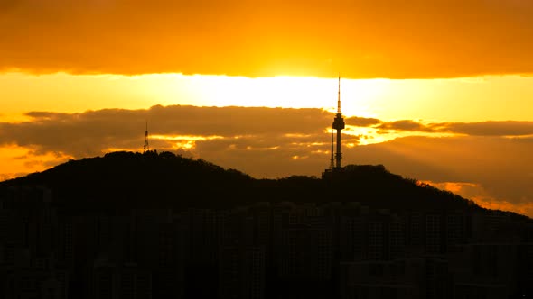 Seoul City Skyline and Seoul Tower at Sunset South Korea