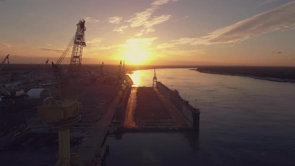 Old Marine Shipyard Aerial Sunset