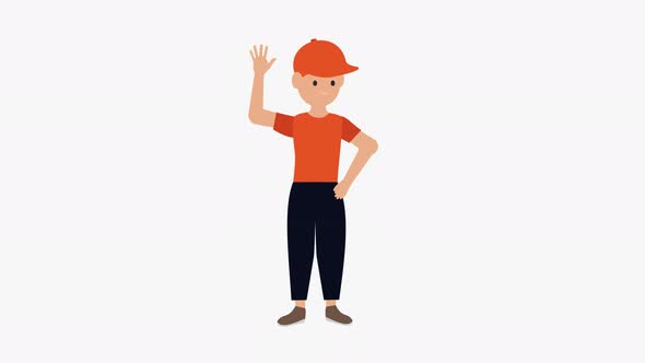 A boy waving hand 4K animation