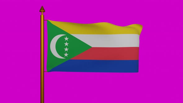 National flag of Comoros waving with flagpole on chroma key, Union of the Comoros flag textile alt