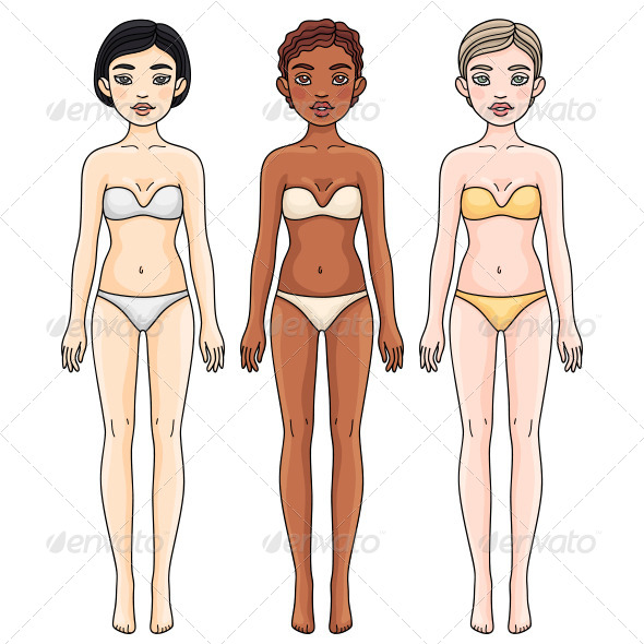 Girls from Different Ethnic Groups in Underwear - People Characters