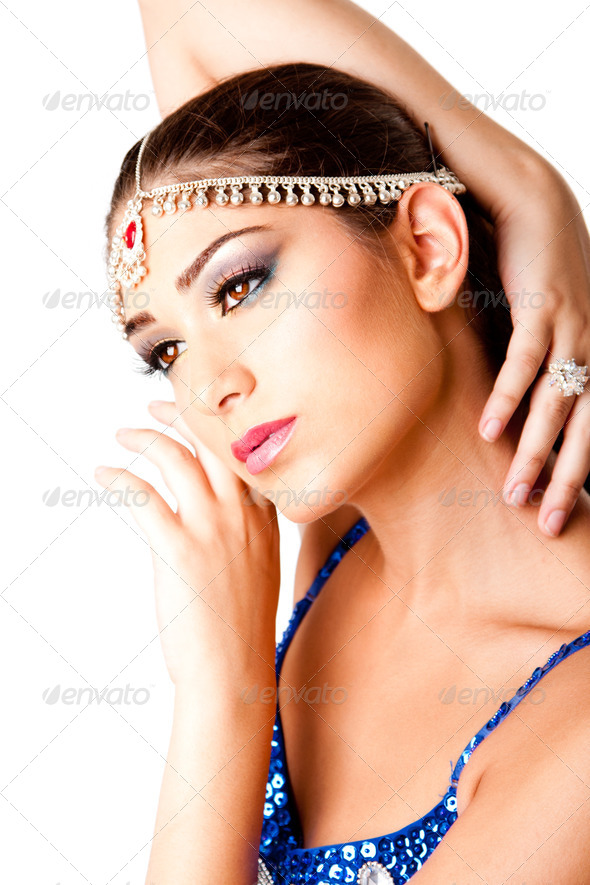 Middle Eastern Makeup Beauty Face with hands - Stock Photo - Images